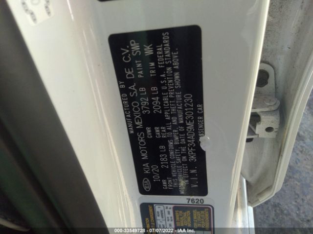 3KPF34AD9ME301230 KIA Forte Gt-line