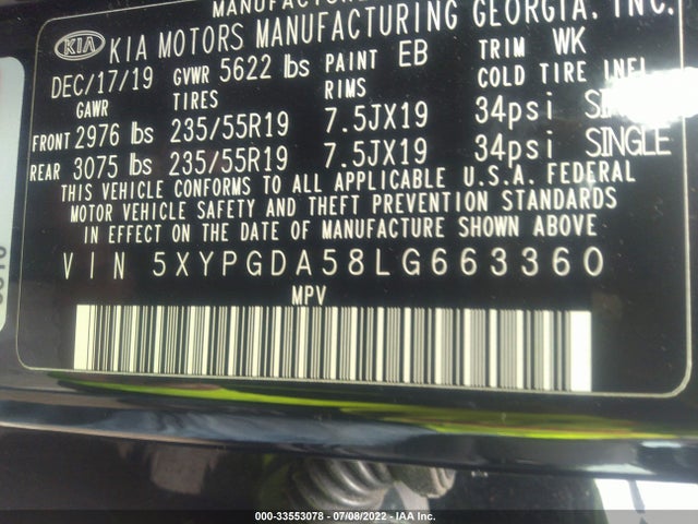 2020 Kia Sorento, VIN: 5XYPGDA58LG663360