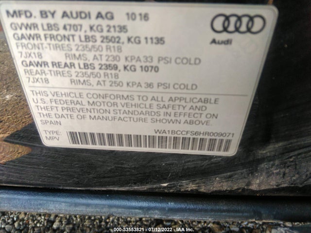 2017 Audi Q3, VIN: WA1BCCFS6HR009071