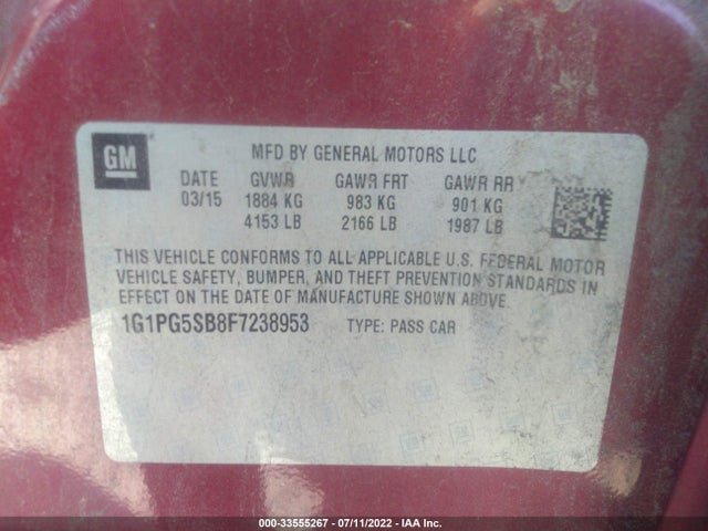 Chevrolet CRUZE LTZ 2015 1G1PG5SB8F7238953 Image 9