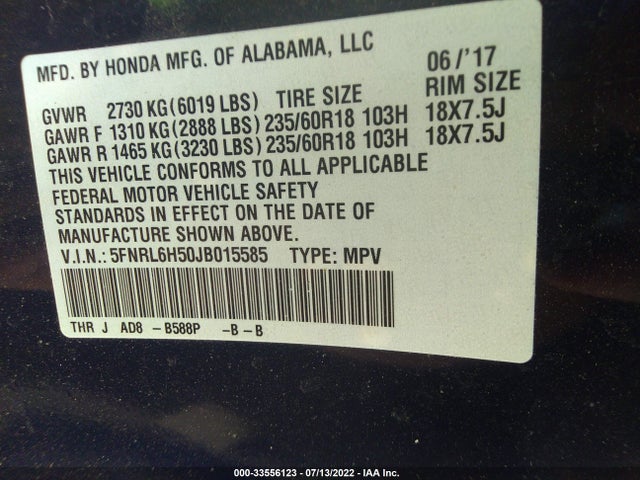 Honda ODYSSEY EX 2018 5FNRL6H50JB015585 Image 9
