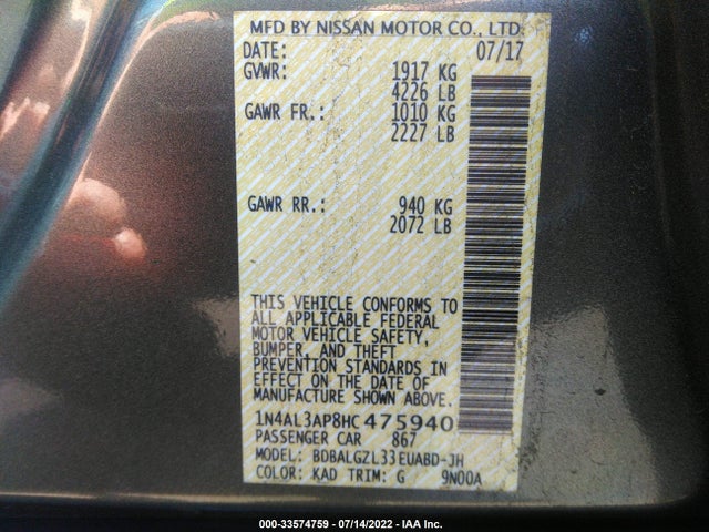 1N4AL3AP8HC475940 Nissan 2017
