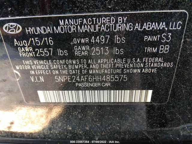 Hyundai SONATA SE 2017 5NPE24AF6HH485575 Image 10