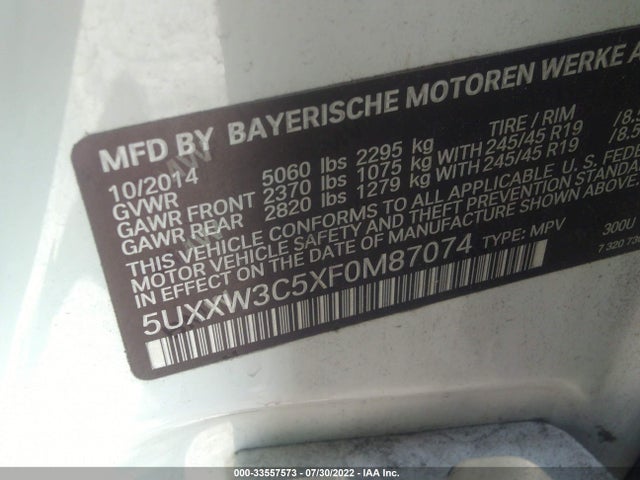 2015 BMW X4, VIN: 5UXXW3C5XF0M87074