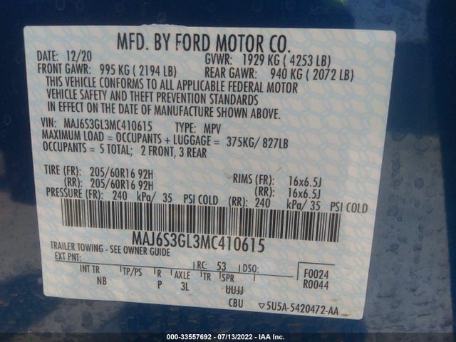 MAJ6S3GL3MC410615 Ford Ecosport Se