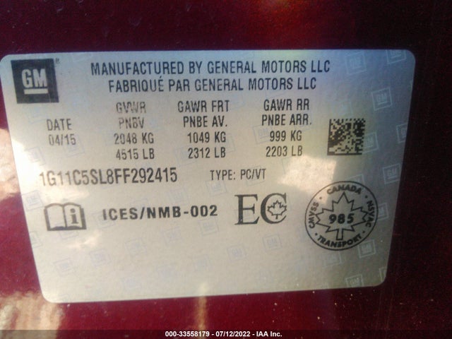 Chevrolet MALIBU LT 2015 1G11C5SL8FF292415 Image 10