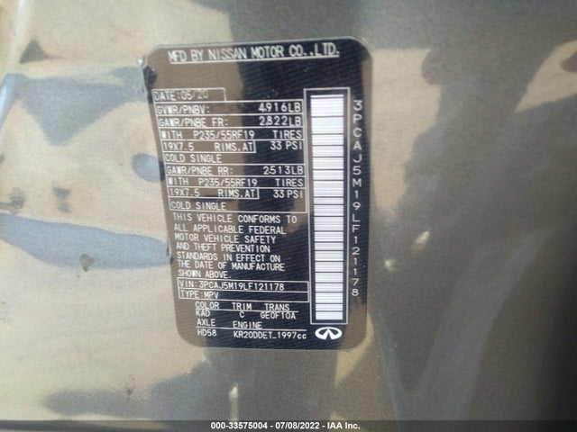 2020 Infiniti QX50, VIN: 3PCAJ5M19LF121178