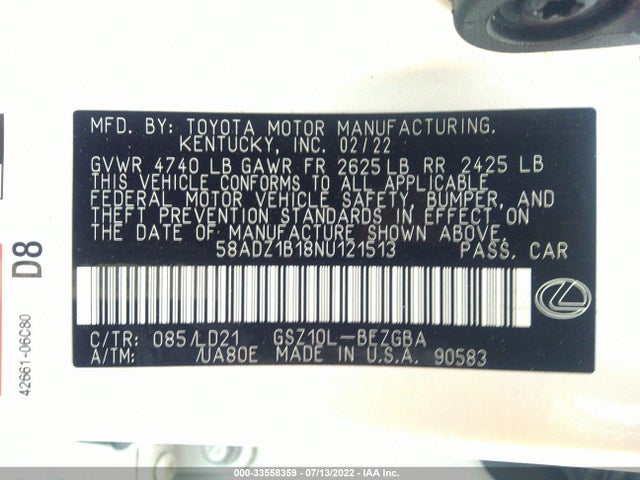 2022 Lexus ES, VIN: 58ADZ1B18NU121513