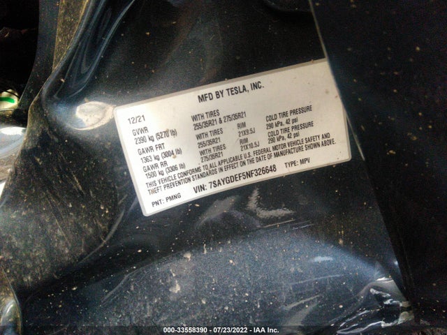 Tesla Model Y Performance 2022 7SAYGDEF5NF326648 Image 9