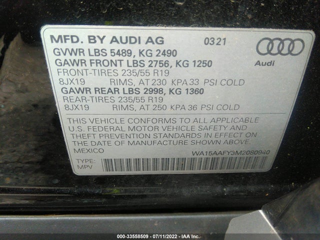 2021 Audi Q5, VIN: WA15AAFY3M2080940