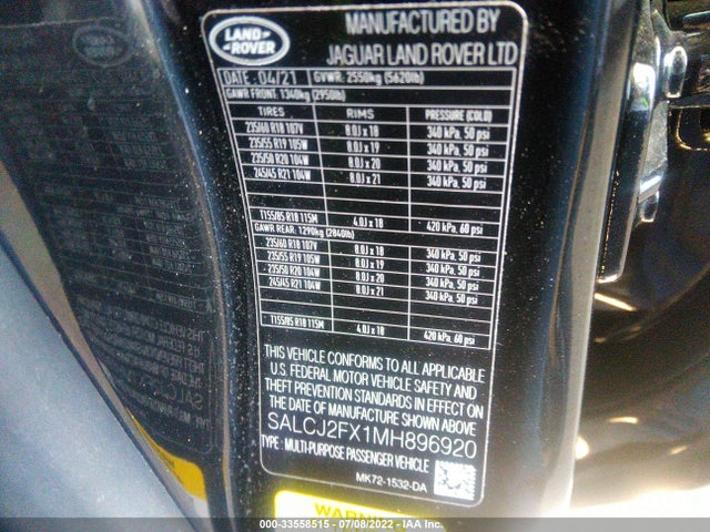 2021 Land Rover Discovery, VIN: SALCJ2FX1MH896920