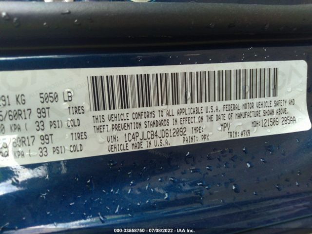 1C4PJLCB4JD612092 Jeep Cherokee Latitude