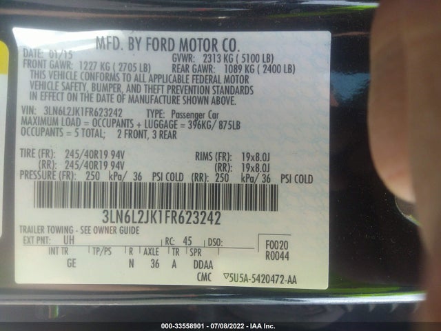 2015 Lincoln MKZ, VIN: 3LN6L2JK1FR623242