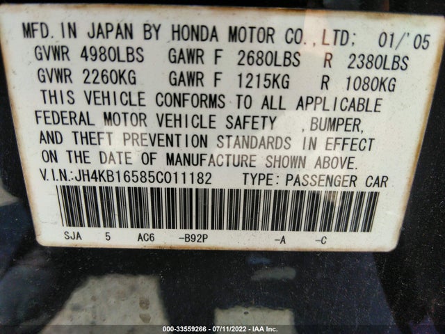 Acura RL 2005 JH4KB16585C011182 Image 10