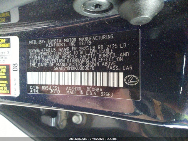 2019 Lexus ES, VIN: 58AB21B1XKU003678