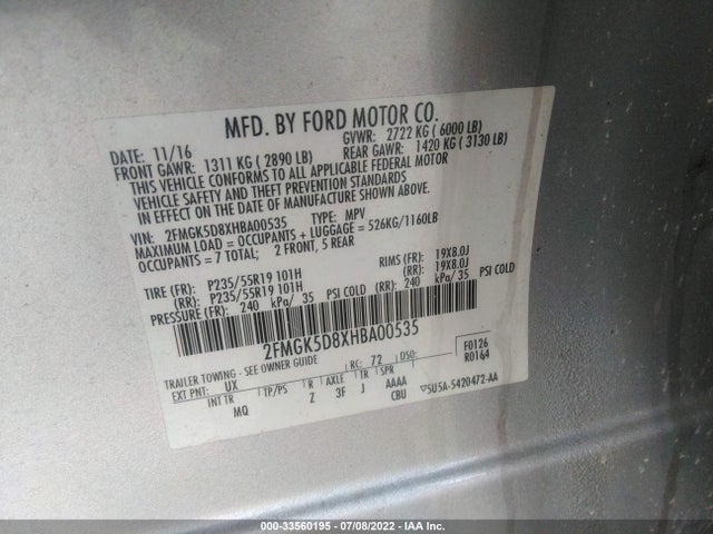 2017 Ford Flex, VIN: 2FMGK5D8XHBA00535