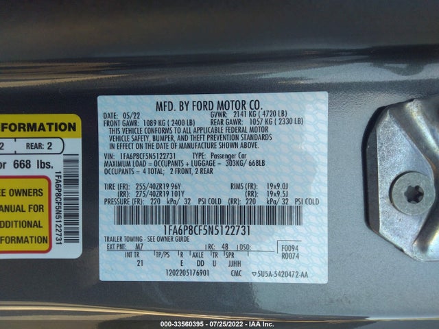 2022 Ford Mustang, VIN: 1FA6P8CF5N5122731