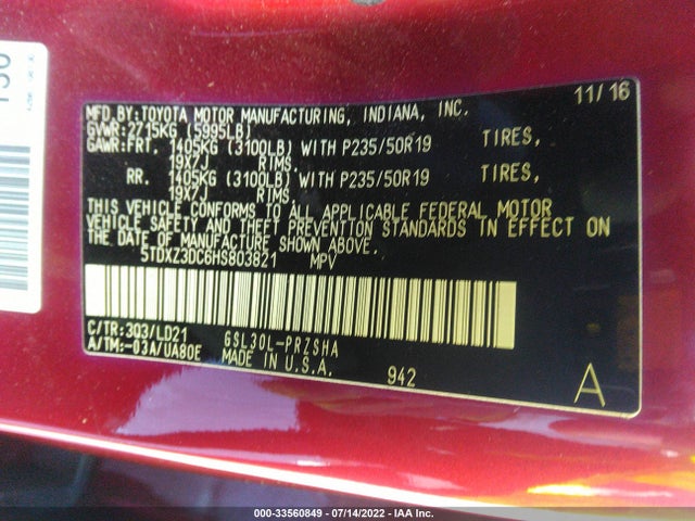 Toyota SIENNA SE 2017 5TDXZ3DC6HS803821 Image 9