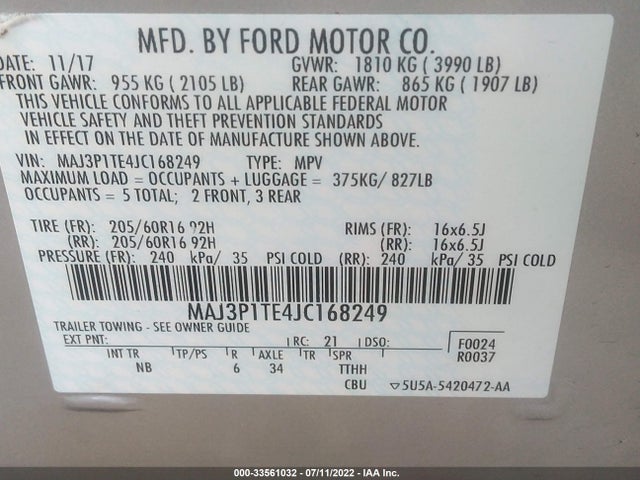 2018 Ford Ecosport, VIN: MAJ3P1TE4JC168249
