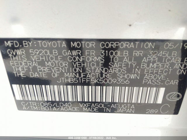 2019 Lexus LS, VIN: JTHB51FF5K5009356