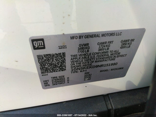 2022 Chevrolet Suburban, VIN: 1GNSKEKD9NR151980