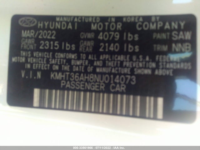 2022 Hyundai Veloster, VIN: KMHT36AH8NU014073