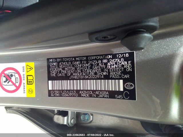 2019 Lexus ES, VIN: JTHB21B16K2022914