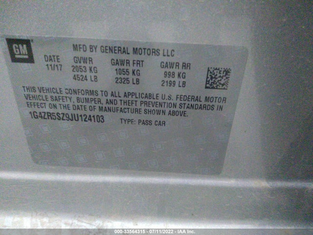 2018 Buick LaCrosse, VIN: 1G4ZR5SZ9JU124103