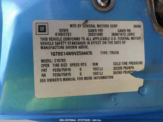 GMC SIERRA 1500 1997 1GTEC14W8VZ504476 Image 9