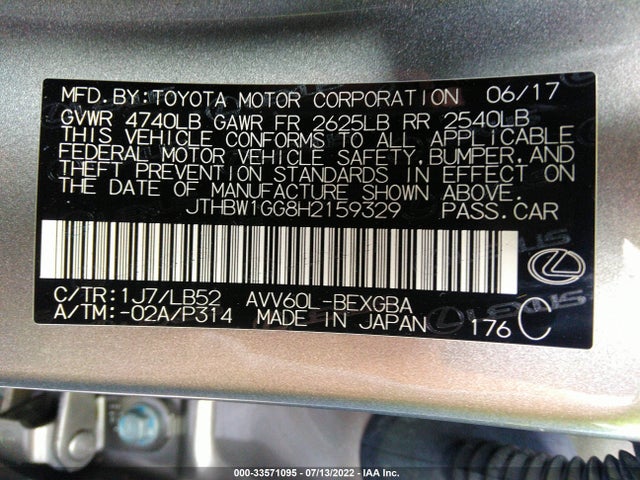 2017 Lexus ES, VIN: JTHBW1GG8H2159329