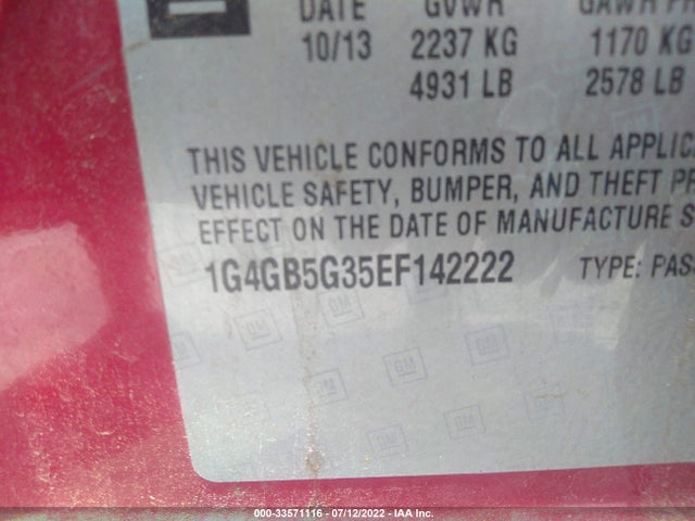 2014 Buick LaCrosse, VIN: 1G4GB5G35EF142222