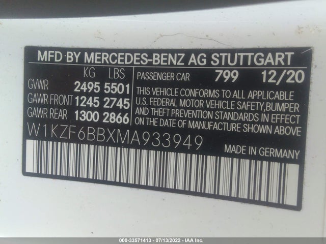 2021 Mercedes-Benz E-Class, VIN: W1KZF6BBXMA933949