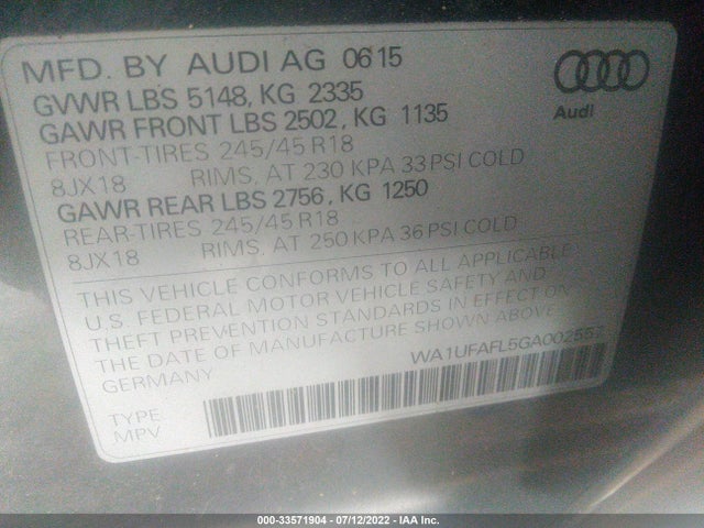 2016 Audi A6, VIN: WA1UFAFL5GA002557