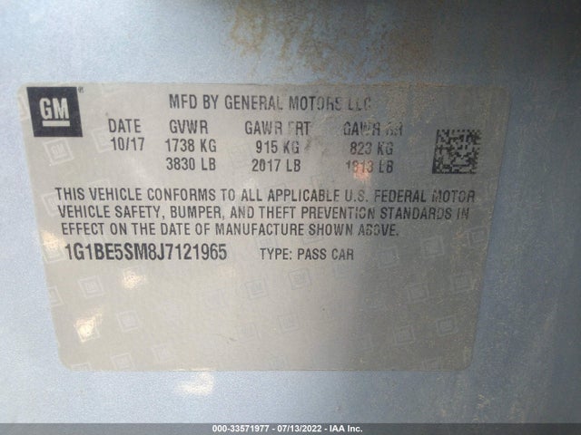 Chevrolet Cruze Lt Auto 2018 1G1BE5SM8J7121965 Image 9