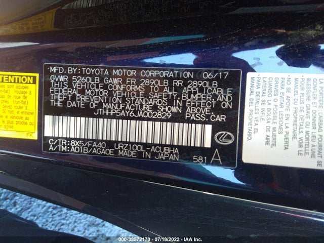 2018 Lexus LC, VIN: JTHHP5AY6JA002829