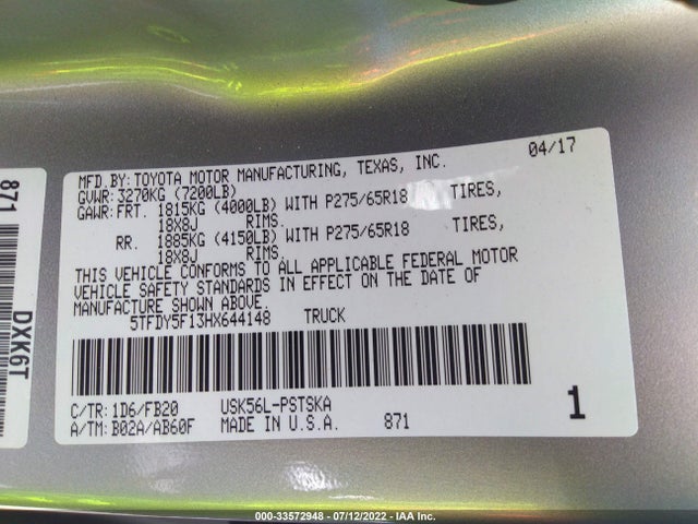2017 Toyota Tundra, VIN: 5TFDY5F13HX644148
