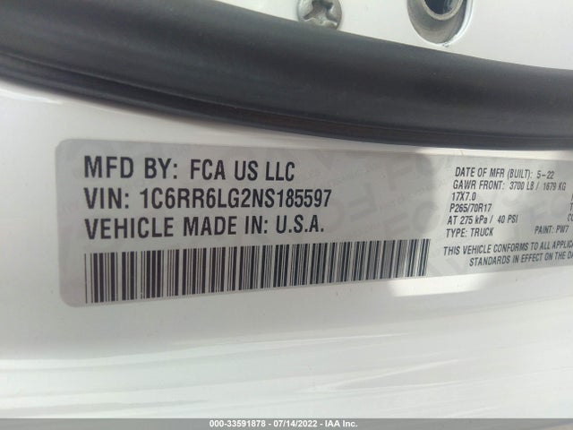 RAM 1500 Classic Slt 2022 1C6RR6LG2NS185597 Image 10