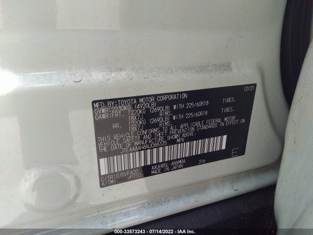 2022 Toyota Venza, VIN: JTEAAAAH6NJ088335