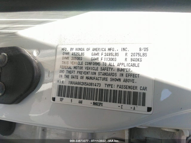 Acura TL 2005 19UUA662X5A081473 Image 10