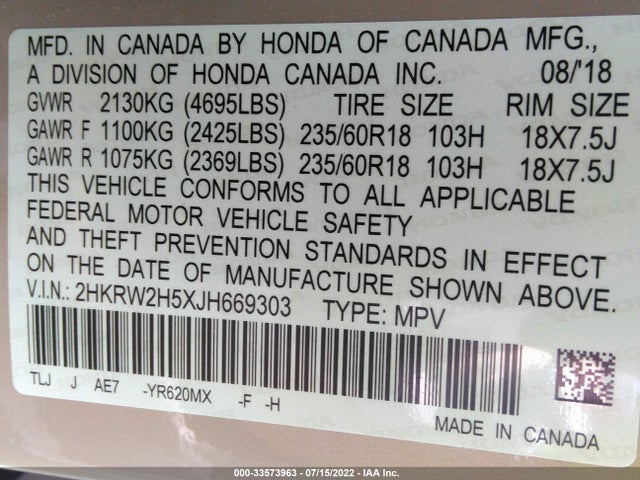 Honda CR-V EX 2018 2HKRW2H5XJH669303 Image 9