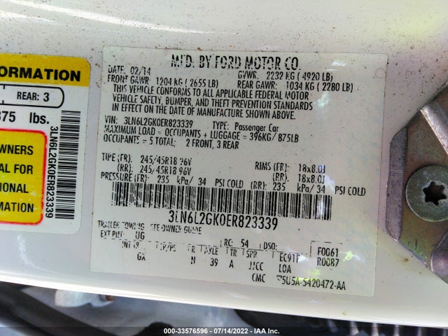 Lincoln MKZ 2014 3LN6L2GK0ER823339 Image 9