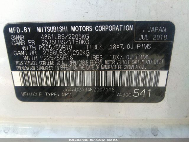 JA4AD2A34KZ007118 Mitsubishi Outlander Es