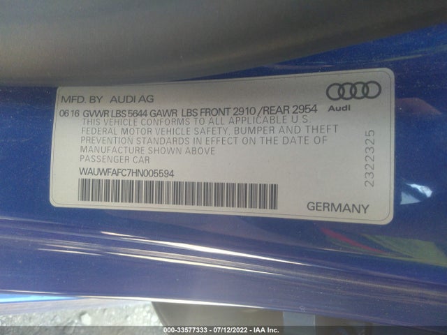 2017 Audi S7, VIN: WAUWFAFC7HN005594