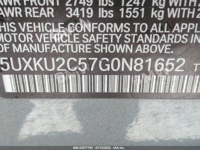 2016 BMW X6, VIN: 5UXKU2C57G0N81652
