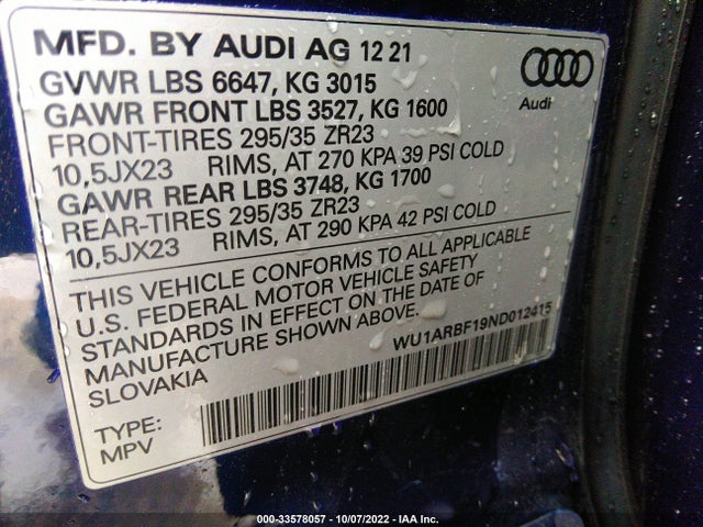 2022 Audi RS Q8, VIN: WU1ARBF19ND012415
