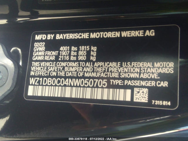 2022 Toyota Supra, VIN: WZ1DB0C04NW050705