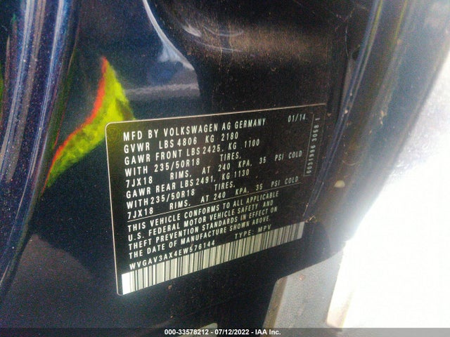 WVGAV3AX4EW576144 Volkswagen Tiguan Sel