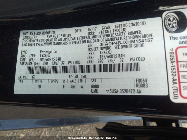 2017 Ford Fiesta, VIN: 3FADP4BJXHM154157