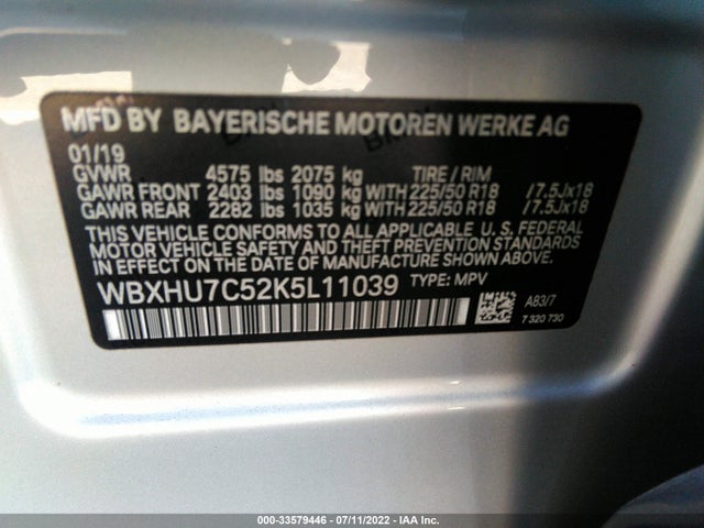 2019 BMW X1, VIN: WBXHU7C52K5L11039