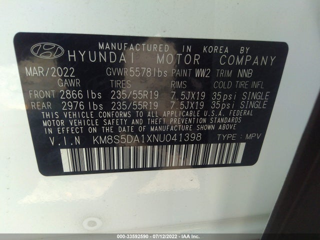 2022 Hyundai Santa Fe, VIN: KM8S5DA1XNU041398